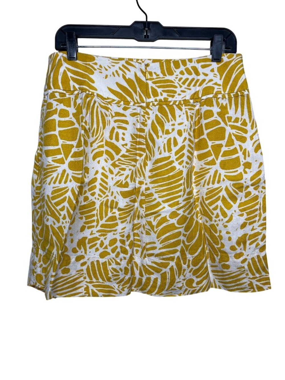 LOFT Linen Blend Mini Skirt Womens 8 Yellow White Leaf Print Flare
